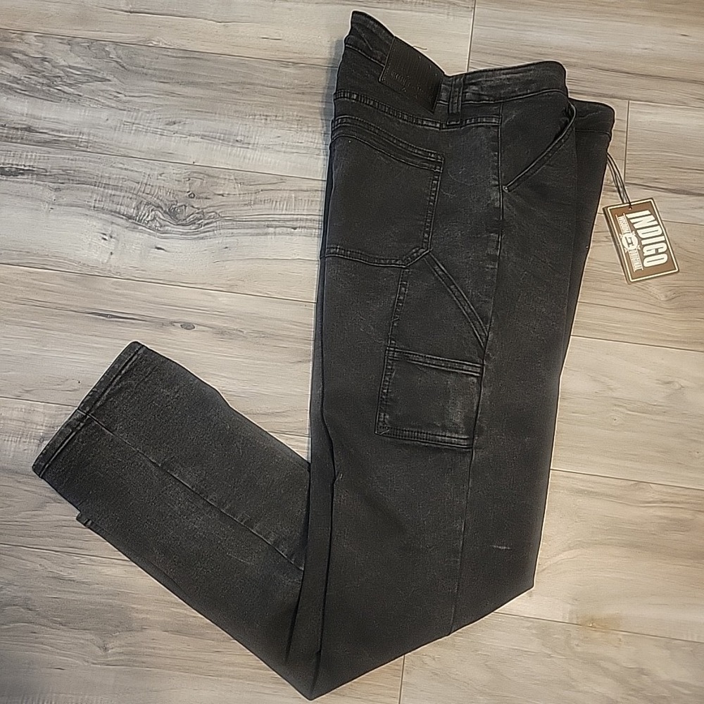 Indigo Wisdom Carpenter Jeans  Straight‎ Leg Mens Size 38x32 Black Washed NEW